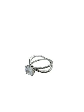 Sterling Silver Clear Cubic Zirconia Crossover Band Ring Size 7 Engagement Style